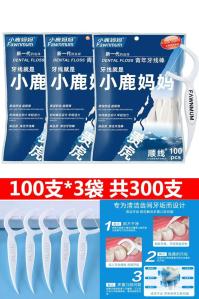 小鹿妈妈 洁齿牙线棒100支*3包