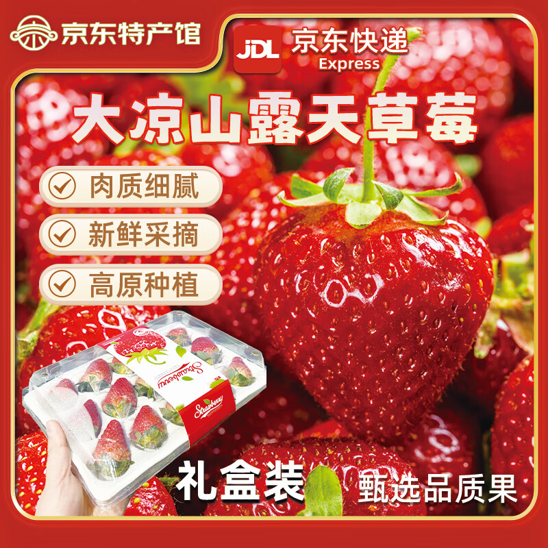 【🚚JD配送】异果恋 大凉山露天红颜草莓礼盒装 净重0.5-0.7斤